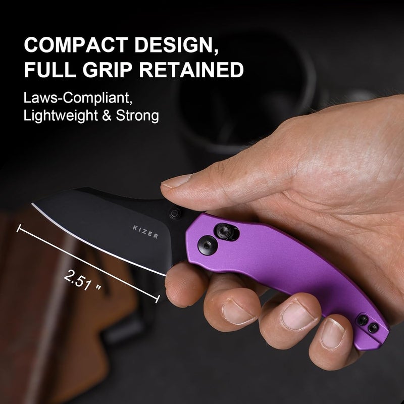 KIZER Mini Bulldog Pocket Knife, 2.5” Nitro V Sheepsfoot Blade Folding Knife, Aluminum Handle Clutch Lock Small EDC Knife for Men Women Gift, Fishing Hiking Camping Hunting Knives V3672SA1 - Image 2